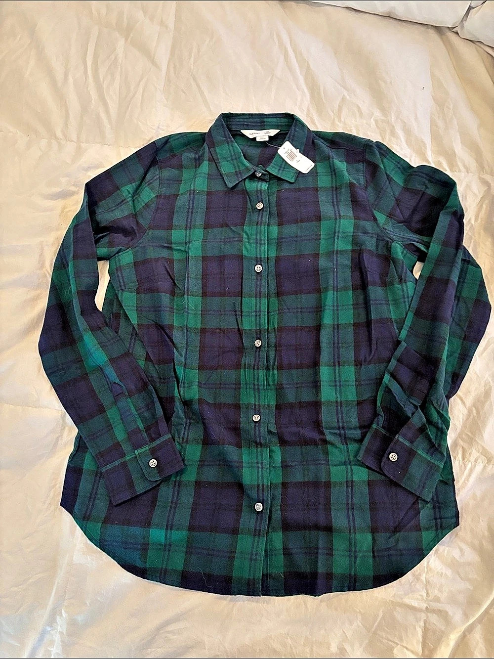 Old Navy The Classic Shirt Plaid Button Down Green & Navy Size Large Tall